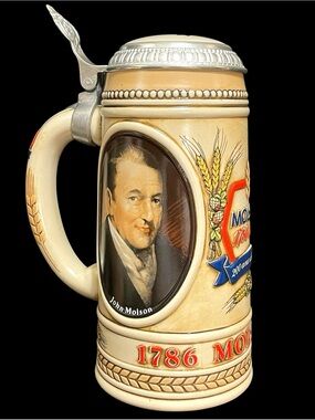 Vintage 1980s Molson 200th Anniversary Large Beer Stein - 1786-1986 John Molson